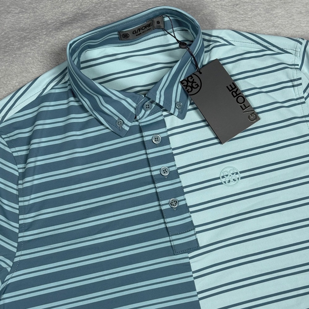 G/FORE‎ Striped Golf Polo Mens Small Sea Glass Blue G4MF23K004 Performance Shirt